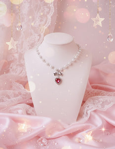 [Jenny Park Necklace] Rosepink Heart and Bow Pearl Choker Necklace