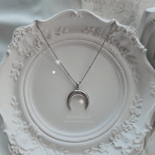 Load image into Gallery viewer, [Aespa NingNing Necklace] Upside Down Crescent Moon Rhinestone Choker Layered Necklace - Silver