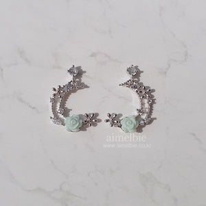 Mint Rose Moon Fairy Earrings