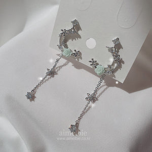 Mint Rose Moon Fairy Earrings