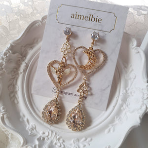 Moon and Baby Angel Earrings - Champagne Pink