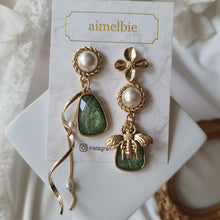 Load image into Gallery viewer, The Bee and the Fresh Green Garden Earrings