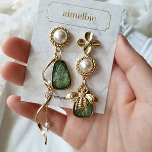 The Bee and the Fresh Green Garden Earrings