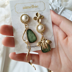 The Bee and the Fresh Green Garden Earrings