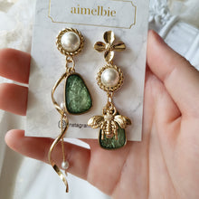 Load image into Gallery viewer, The Bee and the Fresh Green Garden Earrings