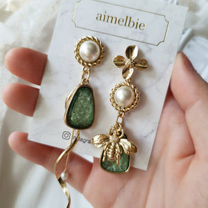 The Bee and the Fresh Green Garden Earrings