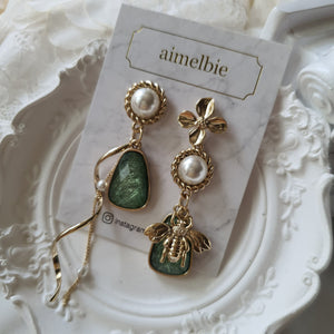 The Bee and the Fresh Green Garden Earrings