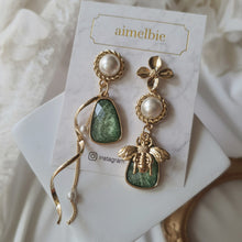 Load image into Gallery viewer, The Bee and the Fresh Green Garden Earrings