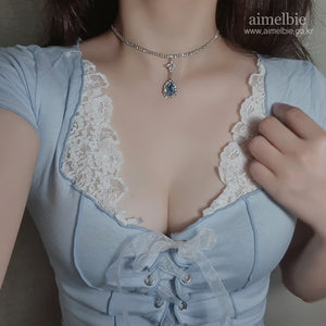 Romantic Queen Rhinestone Choker Necklace - Light Sapphire