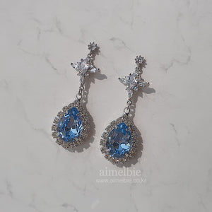 [STAYC Isa Earrings] Romantic Queen Waterdrop Crystal Earrings - Light Sapphire