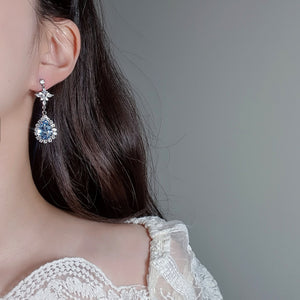 [STAYC Isa Earrings] Romantic Queen Waterdrop Crystal Earrings - Light Sapphire