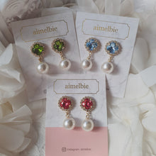 Load image into Gallery viewer, Cushion Square and Pearl Earrings - Rosepink