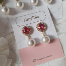 Load image into Gallery viewer, Cushion Square and Pearl Earrings - Rosepink