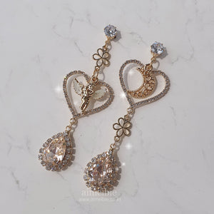 Moon and Baby Angel Earrings - Champagne Pink