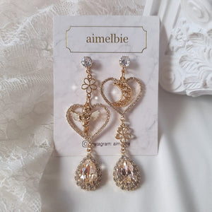 Moon and Baby Angel Earrings - Champagne Pink