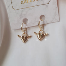 Load image into Gallery viewer, Angelic Heart Lock Huggies Earrings - Gold