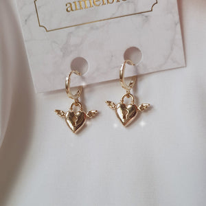 Angelic Heart Lock Huggies Earrings - Gold