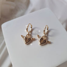 Load image into Gallery viewer, Angelic Heart Lock Huggies Earrings - Gold