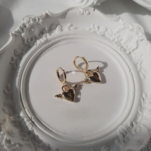 Angelic Heart Lock Huggies Earrings - Gold