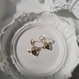 Angelic Heart Lock Huggies Earrings - Gold