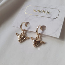 Load image into Gallery viewer, Angelic Heart Lock Huggies Earrings - Gold