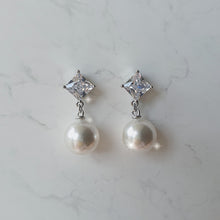 Load image into Gallery viewer, Diamond Pearl Earrings - Silver
