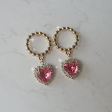 Load image into Gallery viewer, Gold Ring and Heart Earrings - Rosepink