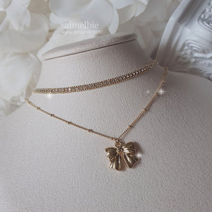 Lovely Ribbon Layered Necklace - Gold