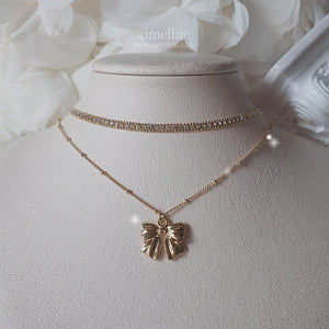 Lovely Ribbon Layered Necklace - Gold (Choi Yoojung, Kwon Jinah Necklace)