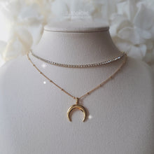 Load image into Gallery viewer, Upside Down Crescent Moon Rhinestone Choker Layered Necklace - Gold