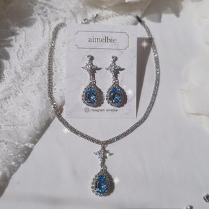 [STAYC Isa Earrings] Romantic Queen Waterdrop Crystal Earrings - Light Sapphire