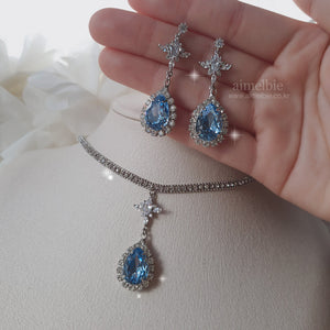 [STAYC Isa Earrings] Romantic Queen Waterdrop Crystal Earrings - Light Sapphire