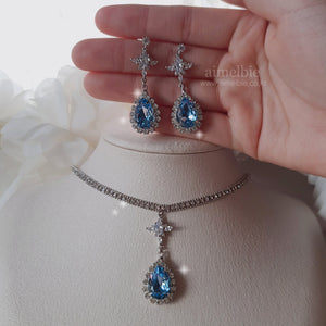 [STAYC Isa Earrings] Romantic Queen Waterdrop Crystal Earrings - Light Sapphire