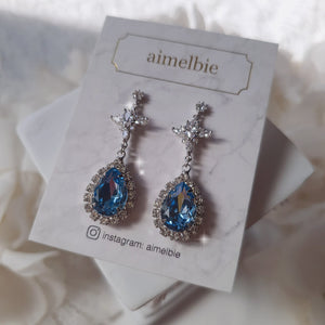 [STAYC Isa Earrings] Romantic Queen Waterdrop Crystal Earrings - Light Sapphire