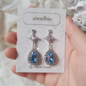 [STAYC Isa Earrings] Romantic Queen Waterdrop Crystal Earrings - Light Sapphire