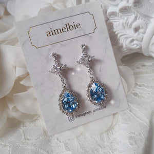 [STAYC Isa Earrings] Romantic Queen Waterdrop Crystal Earrings - Light Sapphire