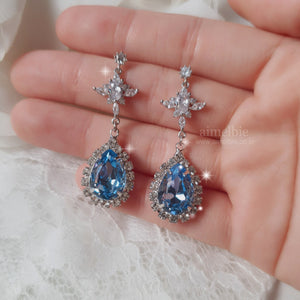 [STAYC Isa Earrings] Romantic Queen Waterdrop Crystal Earrings - Light Sapphire