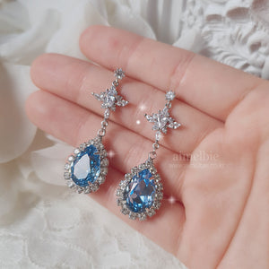 [STAYC Isa Earrings] Romantic Queen Waterdrop Crystal Earrings - Light Sapphire