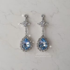 [STAYC Isa Earrings] Romantic Queen Waterdrop Crystal Earrings - Light Sapphire