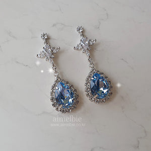 [STAYC Isa Earrings] Romantic Queen Waterdrop Crystal Earrings - Light Sapphire