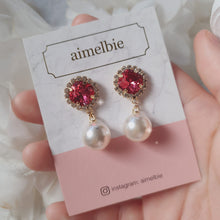 Load image into Gallery viewer, Cushion Square and Pearl Earrings - Rosepink