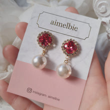 Load image into Gallery viewer, Cushion Square and Pearl Earrings - Rosepink