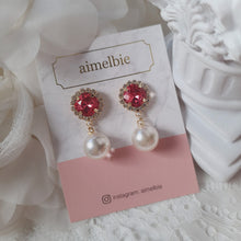 Load image into Gallery viewer, Cushion Square and Pearl Earrings - Rosepink