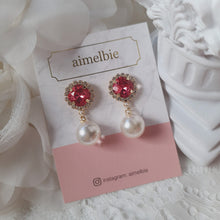 Load image into Gallery viewer, Cushion Square and Pearl Earrings - Rosepink