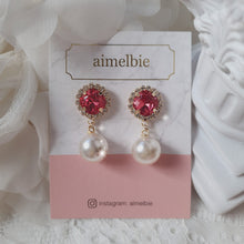 Load image into Gallery viewer, Cushion Square and Pearl Earrings - Rosepink