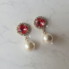 Load image into Gallery viewer, Cushion Square and Pearl Earrings - Rosepink