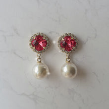 Load image into Gallery viewer, Cushion Square and Pearl Earrings - Rosepink