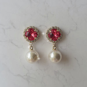 Cushion Square and Pearl Earrings - Rosepink