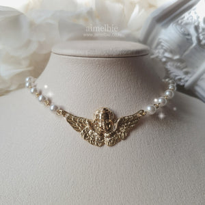 Baroque Angel Pearl Choker Necklace - Gold