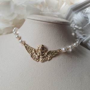 Baroque Angel Pearl Choker Necklace - Gold